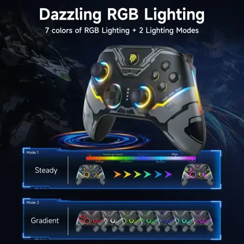 EasySMX Bluetooth PC Controller, Wireless Gaming Controller Compatible with PC, Android, IOS, Mac, Switch, Steam, with Hall Joystick and Trigger, RGB Lighting-BLACK - Modazone (1)