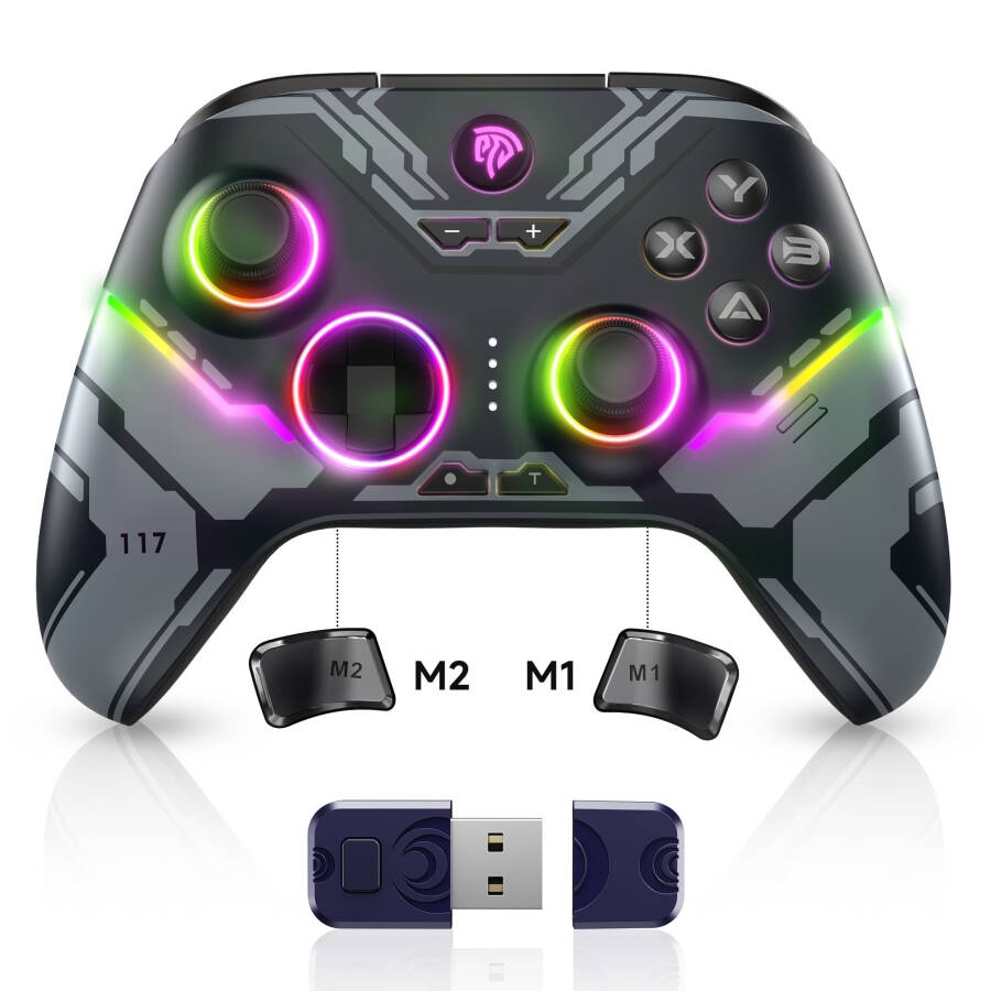 EasySMX Wireless Game Controller, Bluetooth PC Cotroller Compatible with PC Windows, Android/iOS Phone, Switch, Steam, with Hall Joystick Trigger, RGB Lighting Effect, Black - 20