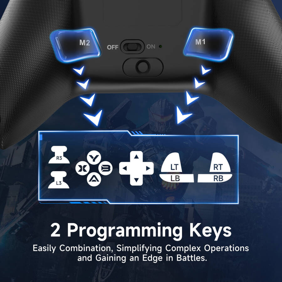 EasySMX Wireless Game Controller, Bluetooth PC Cotroller Compatible with PC Windows, Android/iOS Phone, Switch, Steam, with Hall Joystick Trigger, RGB Lighting Effect, Black - 23