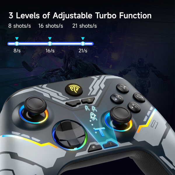 EasySMX Wireless Game Controller, Bluetooth PC Cotroller Compatible with PC Windows, Android/iOS Phone, Switch, Steam, with Hall Joystick Trigger, RGB Lighting Effect, Black - 25