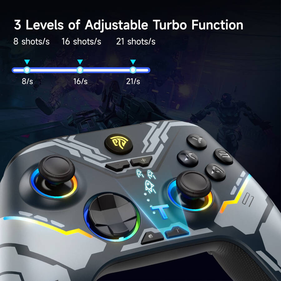 EasySMX Wireless Game Controller, Bluetooth PC Cotroller Compatible with PC Windows, Android/iOS Phone, Switch, Steam, with Hall Joystick Trigger, RGB Lighting Effect, Black - 14