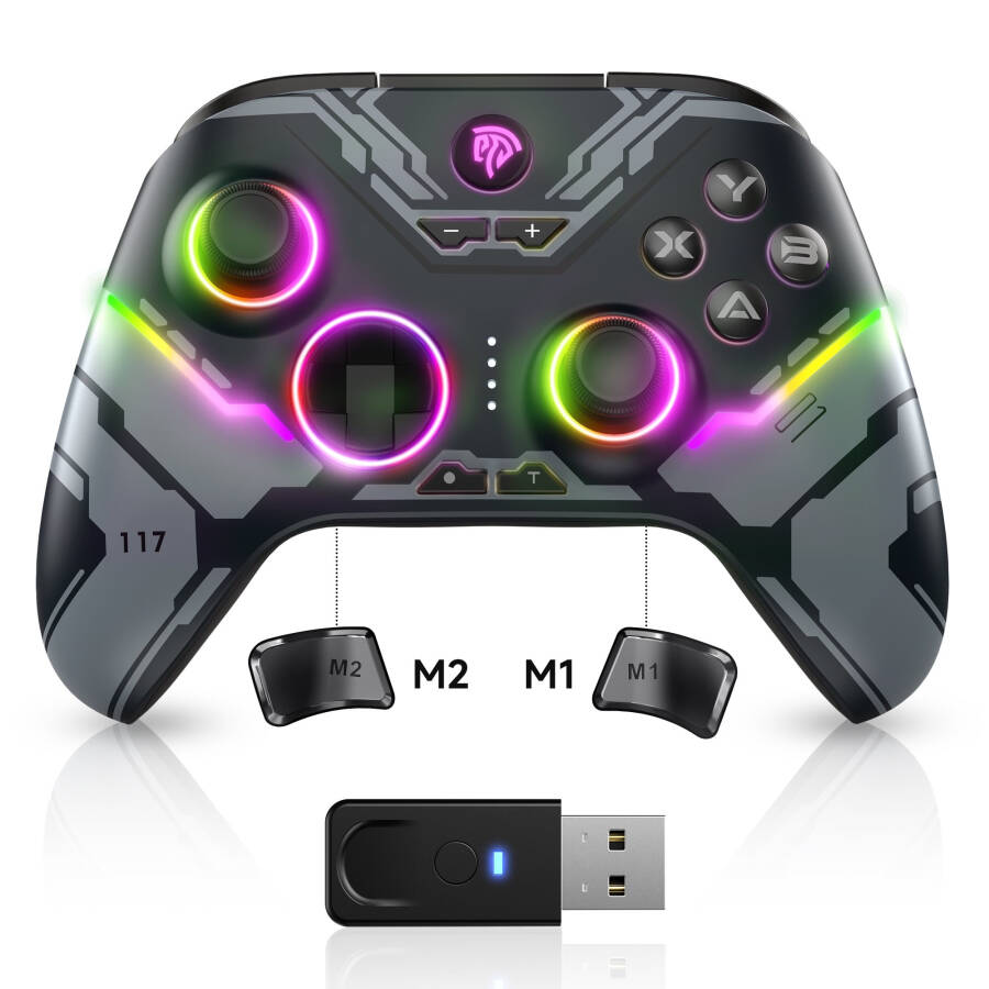 EasySMX Wireless Game Controller, Bluetooth PC Cotroller Compatible with PC Windows, Android/iOS Phone, Switch, Steam, with Hall Joystick Trigger, RGB Lighting Effect, Black - 1