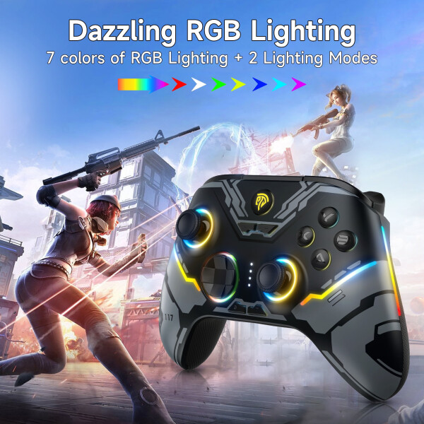 EasySMX Wireless Game Controller, Bluetooth PC Cotroller Compatible with PC Windows, Android/iOS Phone, Switch, Steam, with Hall Joystick Trigger, RGB Lighting Effect, Black - 2