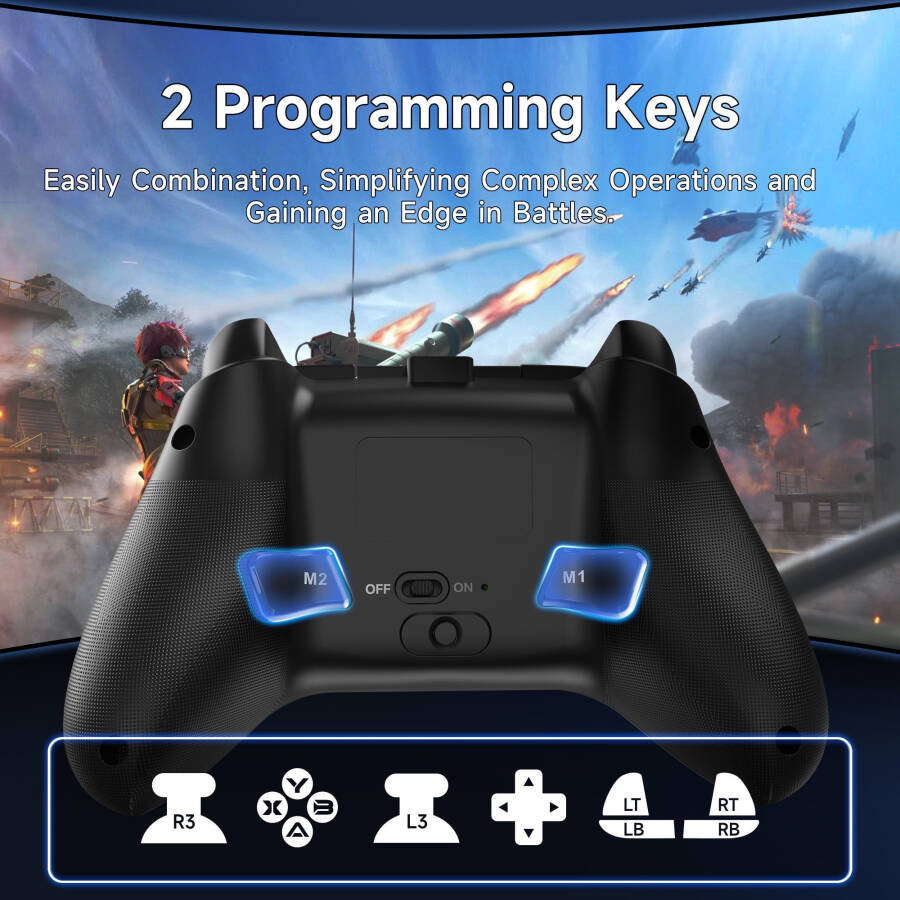 EasySMX Wireless Game Controller, Bluetooth PC Cotroller Compatible with PC Windows, Android/iOS Phone, Switch, Steam, with Hall Joystick Trigger, RGB Lighting Effect, Black - 7