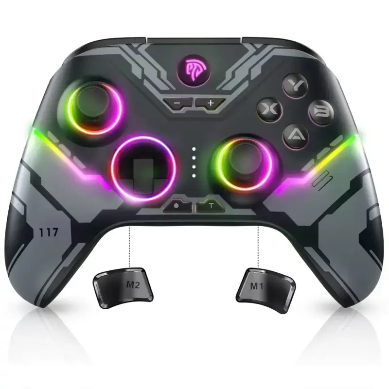 EasySMX Wireless Game Controller, Bluetooth PC Cotroller Compatible with PC Windows, Android/iOS Phone, Switch, Steam, with Hall Joystick Trigger, RGB Lighting Effect, Black - 9