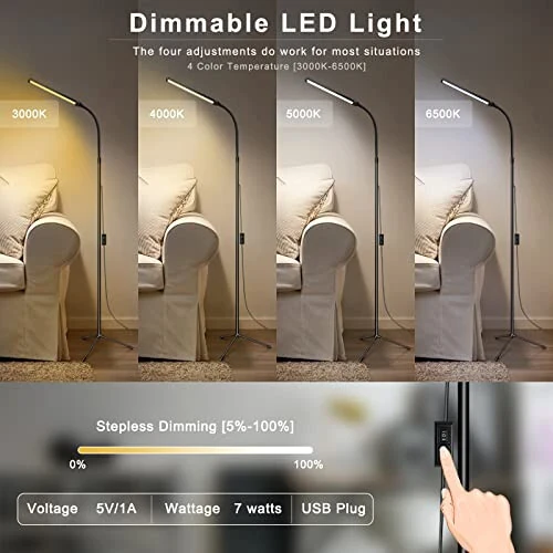 EBEST Led Floor Lamp for Eyelash Extensions Craft Task Floor Standing Light Adjustable Gooseneck Dimmable lash LED Lamp for Facial Spa Salon Makeup - LED (1)