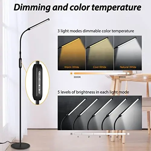 EBEST Led Floor Lamp for Eyelash Extensions Standing Floor Lamps for Office Eyelash lamp Tattoo Light Reading Lamp for Bedroom Makeup Lash Light Extension (Black - RY) - 3