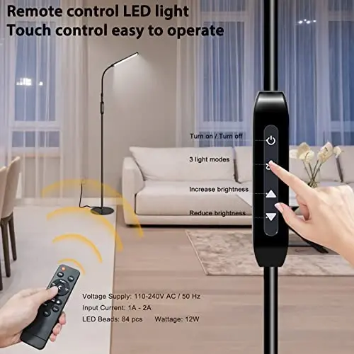 EBEST Led Floor Lamp for Eyelash Extensions Standing Floor Lamps for Office Eyelash lamp Tattoo Light Reading Lamp for Bedroom Makeup Lash Light Extension (Black - RY) - 4
