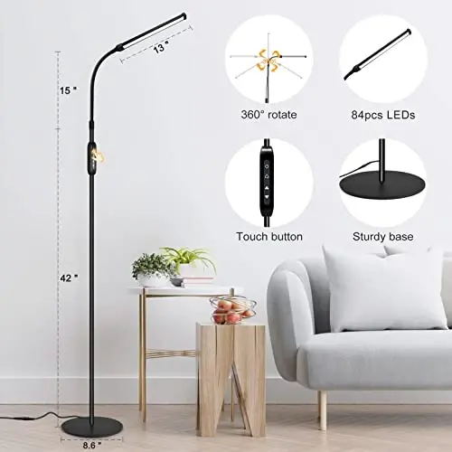 EBEST Led Floor Lamp for Eyelash Extensions Standing Floor Lamps for Office Eyelash lamp Tattoo Light Reading Lamp for Bedroom Makeup Lash Light Extension (Black - RY) - 5