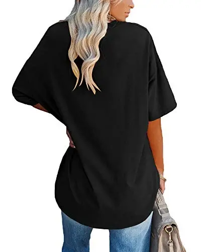 Ebifin Ayollar uchun keng o‘lchamli V-bo‘yinli futbolkalar, yarim yengli, erkin bichimli paxtali tunika ustki kiyimlari - 2