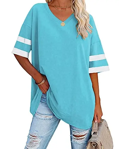 Ebifin Womens Oversized Tshirts V Neck Tee Shirts Half Sleeve Loose Fit T Shirt Cotton Tunic Tops 2025 - 1