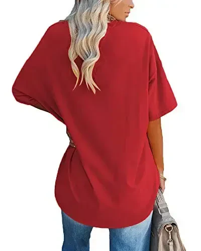 Ebifin Womens Oversized Tshirts V Neck Tee Shirts Half Sleeve Loose Fit T Shirt Cotton Tunic Tops 2025 - EBIFIN (1)