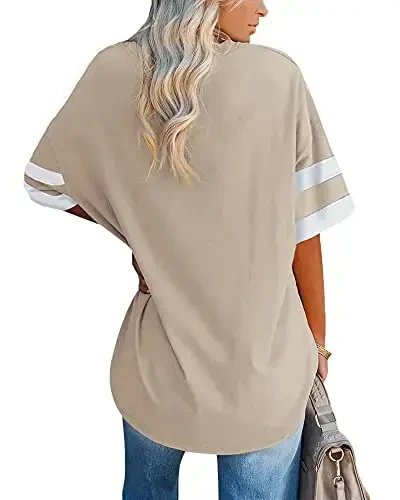 Ebifin Womens Oversized Tshirts V Neck Tee Shirts Half Sleeve Loose Fit T Shirt Cotton Tunic Tops 2025 - EBIFIN (1)