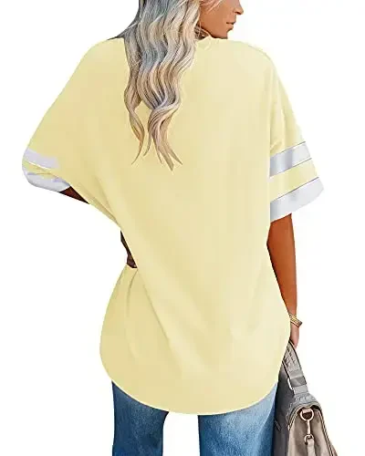 Ebifin Womens Oversized Tshirts V Neck Tee Shirts Half Sleeve Loose Fit T Shirt Cotton Tunic Tops 2025 - EBIFIN (1)