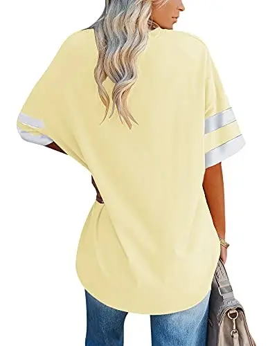 Ebifin Womens Oversized Tshirts V Neck Tee Shirts Half Sleeve Loose Fit T Shirt Cotton Tunic Tops 2025 - EBIFIN (1)