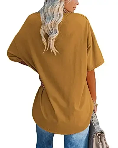 Ebifin Womens Oversized Tshirts V Neck Tee Shirts Half Sleeve Loose Fit T Shirt Cotton Tunic Tops 2025 - 2