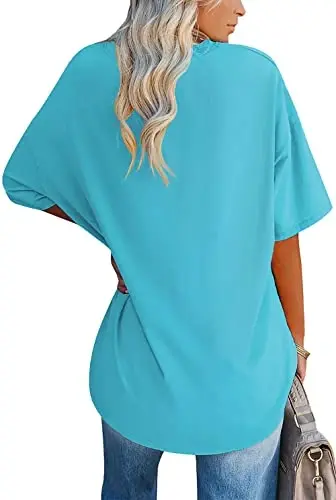 Ebifin Womens Oversized Tshirts V Neck Tee Shirts Half Sleeve Loose Fit T Shirt Cotton Tunic Tops 2025 - EBIFIN (1)