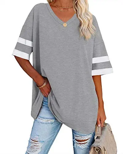 Ebifin Womens Oversized Tshirts V Neck Tee Shirts Half Sleeve Loose Fit T Shirt Cotton Tunic Tops 2025 - 1