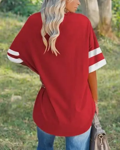 Ebifin Womens Oversized Tshirts V Neck Tee Shirts Half Sleeve Loose Fit T Shirt Cotton Tunic Tops 2025 - 3