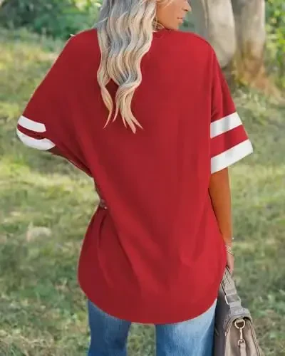 Ebifin Womens Oversized Tshirts V Neck Tee Shirts Half Sleeve Loose Fit T Shirt Cotton Tunic Tops 2025 - 3