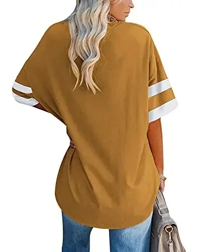 Ebifin Womens Oversized Tshirts V Neck Tee Shirts Half Sleeve Loose Fit T Shirt Cotton Tunic Tops 2025 - EBIFIN (1)