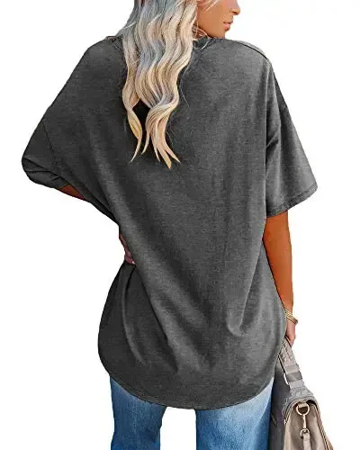 Ebifin Womens Oversized Tshirts V Neck Tee Shirts Half Sleeve Loose Fit T Shirt Cotton Tunic Tops 2025 - 2