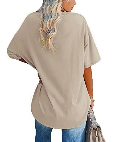 Ebifin Womens Oversized Tshirts V Neck Tee Shirts Half Sleeve Loose Fit T Shirt Cotton Tunic Tops 2025 - EBIFIN (1)