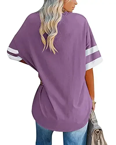 Ebifin Womens Oversized Tshirts V Neck Tee Shirts Half Sleeve Loose Fit T Shirt Cotton Tunic Tops 2025 - EBIFIN (1)