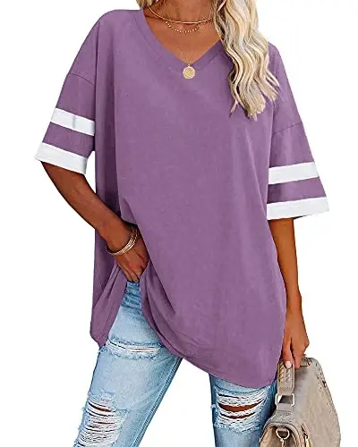 Ebifin Womens Oversized Tshirts V Neck Tee Shirts Half Sleeve Loose Fit T Shirt Cotton Tunic Tops 2025 - 1