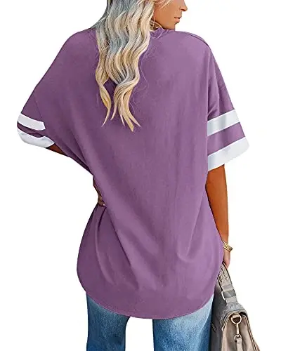 Ebifin Womens Oversized Tshirts V Neck Tee Shirts Half Sleeve Loose Fit T Shirt Cotton Tunic Tops 2025 - EBIFIN (1)