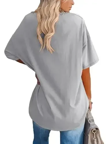 Ebifin Womens Oversized Tshirts V Neck Tee Shirts Half Sleeve Loose Fit T Shirt Cotton Tunic Tops 2025 - 2