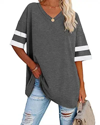 Ebifin Womens Oversized Tshirts V Neck Tee Shirts Half Sleeve Loose Fit T Shirt Cotton Tunic Tops 2025 - EBIFIN