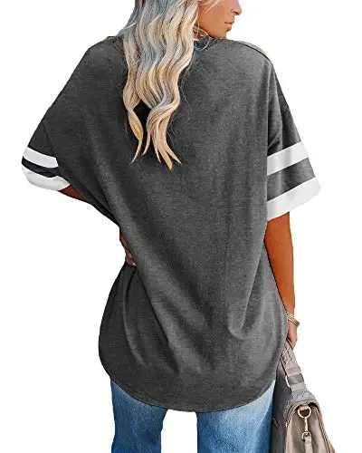 Ebifin Womens Oversized Tshirts V Neck Tee Shirts Half Sleeve Loose Fit T Shirt Cotton Tunic Tops 2025 - EBIFIN (1)