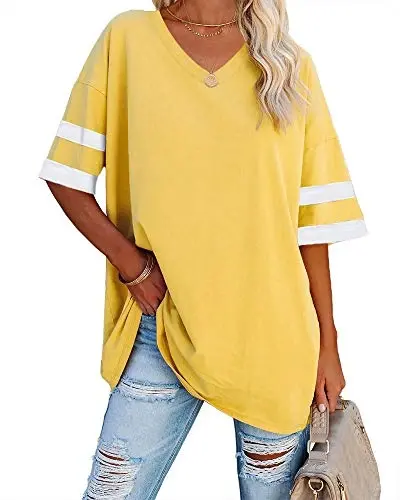 Ebifin Womens Oversized Tshirts V Neck Tee Shirts Half Sleeve Loose Fit T Shirt Cotton Tunic Tops 