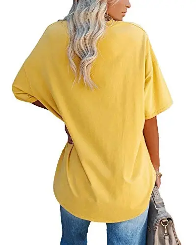 Ebifin Womens Oversized Tshirts V Neck Tee Shirts Half Sleeve Loose Fit T Shirt Cotton Tunic Tops - EBIFIN (1)
