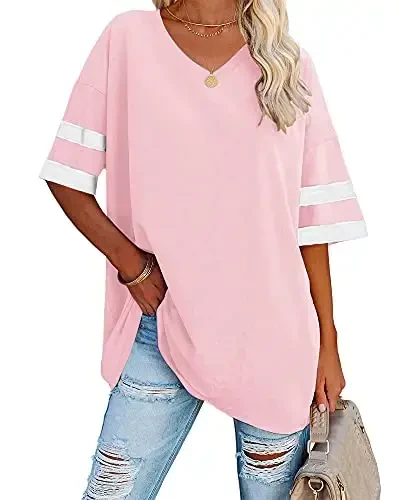 Ebifin Womens Oversized Tshirts V Neck Tee Shirts Half Sleeve Loose Fit T Shirt Cotton Tunic Tops 2025 - EBIFIN