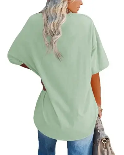 Ebifin Womens Oversized Tshirts V Neck Tee Shirts Half Sleeve Loose Fit T Shirt Cotton Tunic Tops - EBIFIN (1)