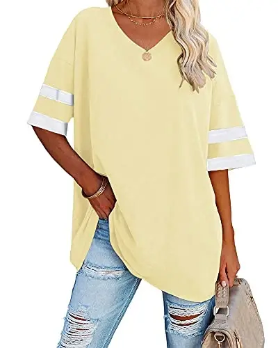 Ebifin Womens Oversized Tshirts V Neck Tee Shirts Half Sleeve Loose Fit T Shirt Cotton Tunic Tops 