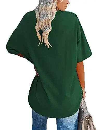 Ebifin Womens Oversized Tshirts V Neck Tee Shirts Half Sleeve Loose Fit T Shirt Cotton Tunic Tops 2025 - 2