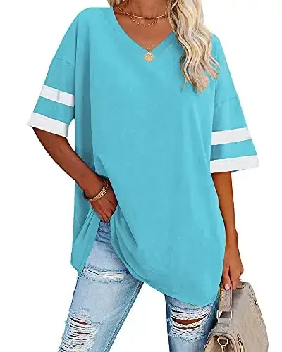 Ebifin Womens Oversized Tshirts V Neck Tee Shirts Half Sleeve Loose Fit T Shirt Cotton Tunic Tops 2025 - 1