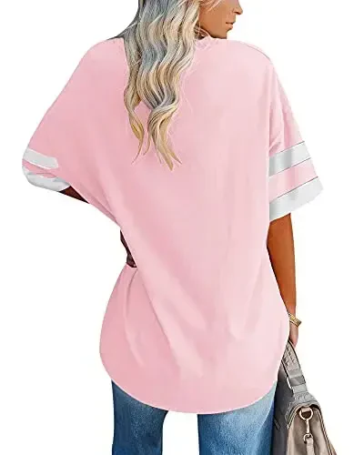 Ebifin Womens Oversized Tshirts V Neck Tee Shirts Half Sleeve Loose Fit T Shirt Cotton Tunic Tops 2025 - 2
