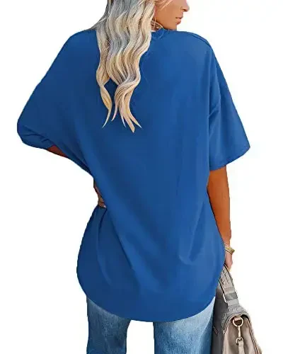 Ebifin Womens Oversized Tshirts V Neck Tee Shirts Half Sleeve Loose Fit T Shirt Cotton Tunic Tops 2025 - EBIFIN (1)