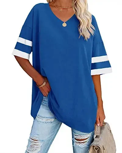 Ebifin Womens Oversized Tshirts V Neck Tee Shirts Half Sleeve Loose Fit T Shirt Cotton Tunic Tops 2025 - 1