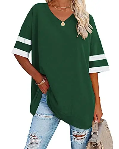 Ebifin Womens Oversized Tshirts V Neck Tee Shirts Half Sleeve Loose Fit T Shirt Cotton Tunic Tops 2025 - EBIFIN