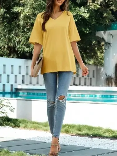 Ebifin Womens Oversized Tshirts V Neck Tee Shirts Half Sleeve Loose Fit T Shirt Cotton Tunic Tops 2025 - EBIFIN (1)