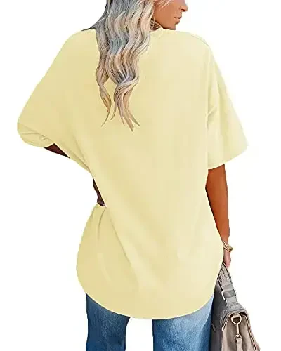 Ebifin Womens Oversized Tshirts V Neck Tee Shirts Half Sleeve Loose Fit T Shirt Cotton Tunic Tops 2025 - 2