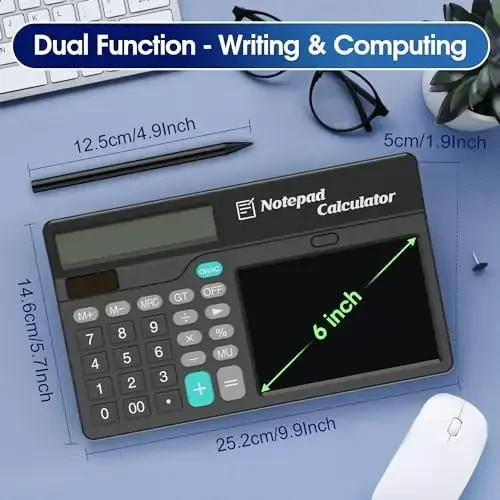 Eboard Calculator with Notepad 12 Digits Large Display, Touch Comfortable Calculator Big Buttons, Support Solar and Battery for Office, School, Home & Business - 5