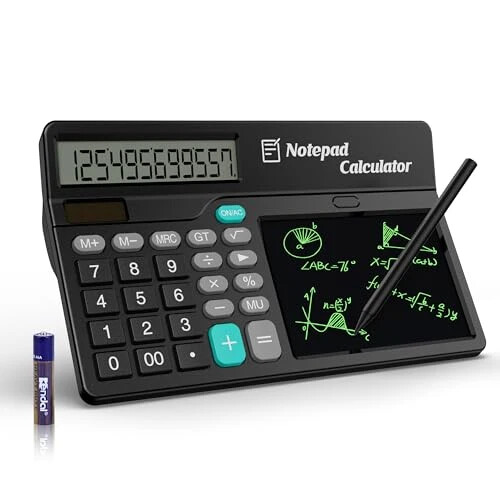 eboard Calculator with Notepad 12 Digits Large Display, Touch Comfortable Calculator Big Buttons, Support Solar and Battery for Office, School, Home & Business - eboard