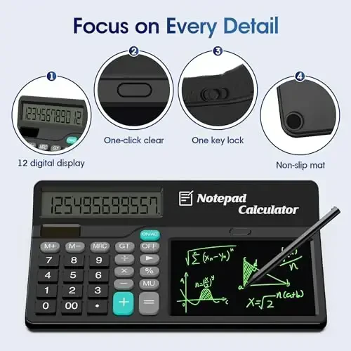 eboard Calculator with Notepad 12 Digits Large Display, Touch Comfortable Calculator Big Buttons, Support Solar and Battery for Office, School, Home & Business - 6