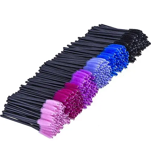 eBoot 300 Pieces Colored Disposable Mascara Wands Eyelash Eye Lash Brush Makeup Applicators Kit (Black Handle, Multicolor Head) - EBOOT
